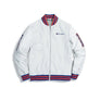 CHAMPION: Satin Baseball Jacket (White/Surf the Web)