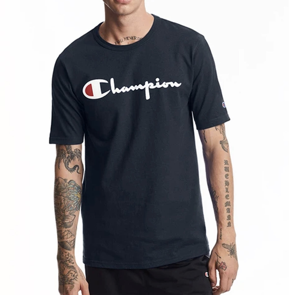 Men's champion script t shirt hotsell