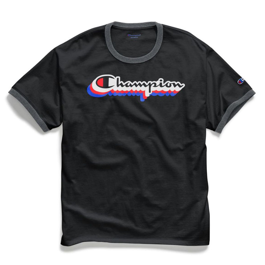 Champion: Classic Jersey Graphic Ringer Tee (Black/Granite Heather)