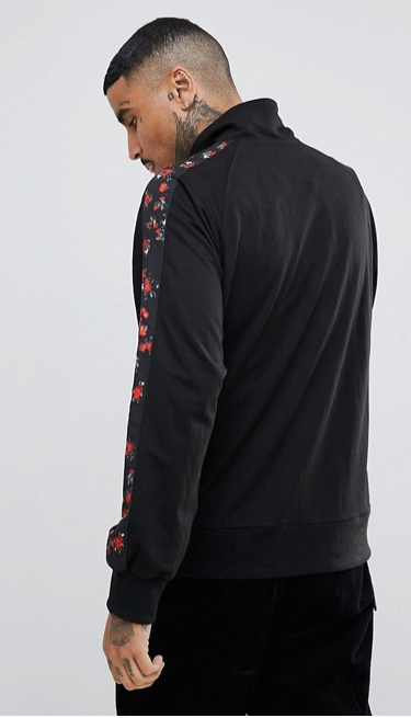 Profound Aesthetics: Red Rose Zip Up Track Suit Jacket (Black)