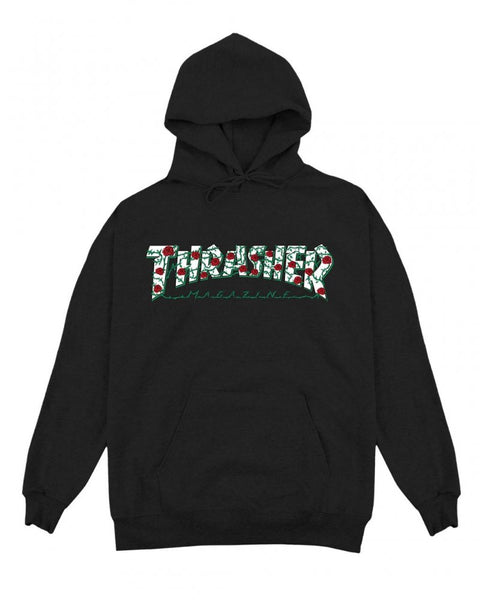 Black thrasher 2025 hoodie with roses