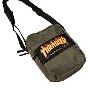 Thrasher : Flame Mini Shoulder Bag Small Logo (Olive)