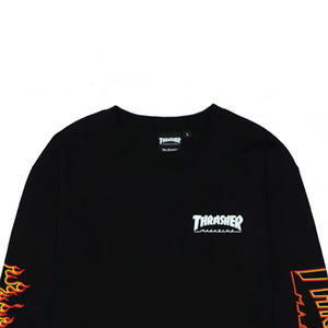 Thrasher: Flame Outline Pocket Long Sleeve T-Shirt (Black)