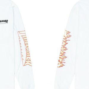 Thrasher: Flame Outline Pocket Long Sleeve T-Shirt (White)